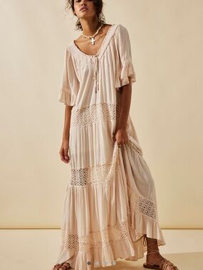 Free People Soft Cream Crochet-Tier Maxi Dress